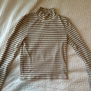 Striped cropped ribbed mock neck long sleeve